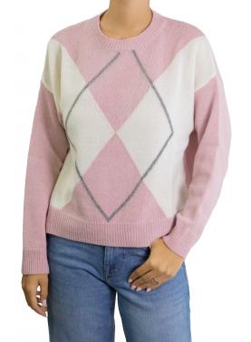 Maglione con rombi bicolore girocollo misto cashmere